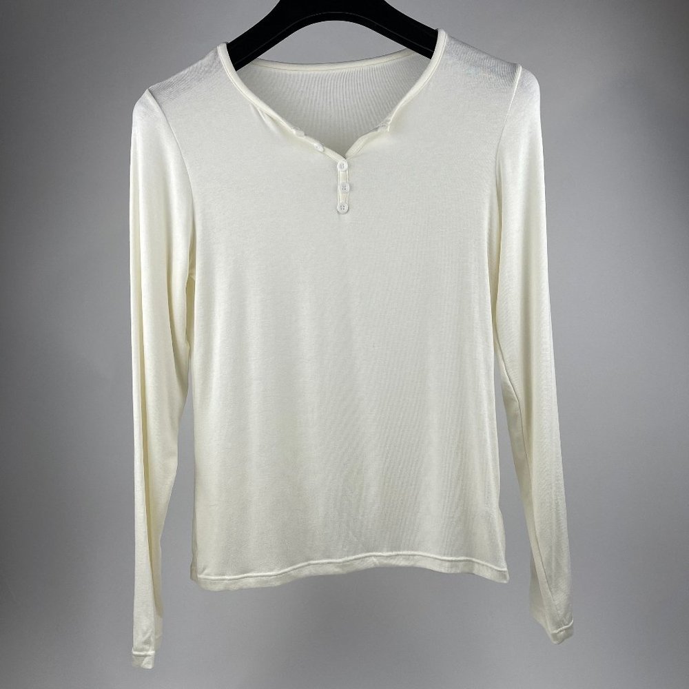 Classic White Long-Sleeve Henley Shirt